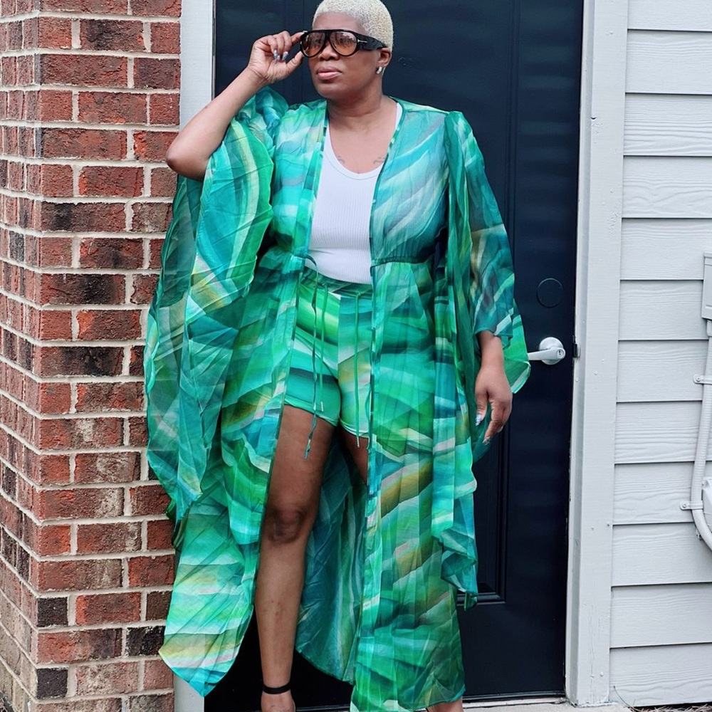 Green Patterned Women's Swim Cover-Up